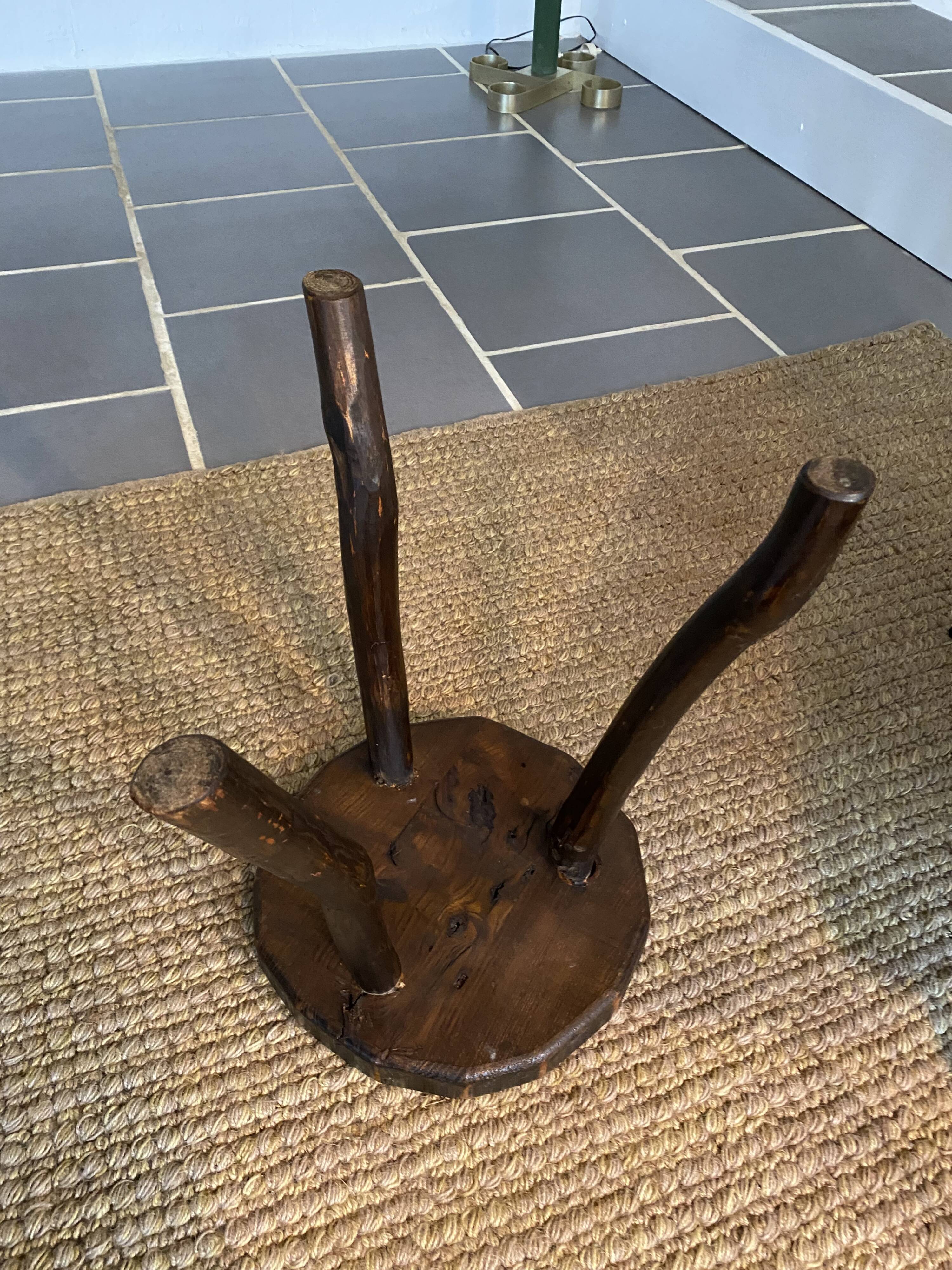 Vintage wood tripod stool or side table