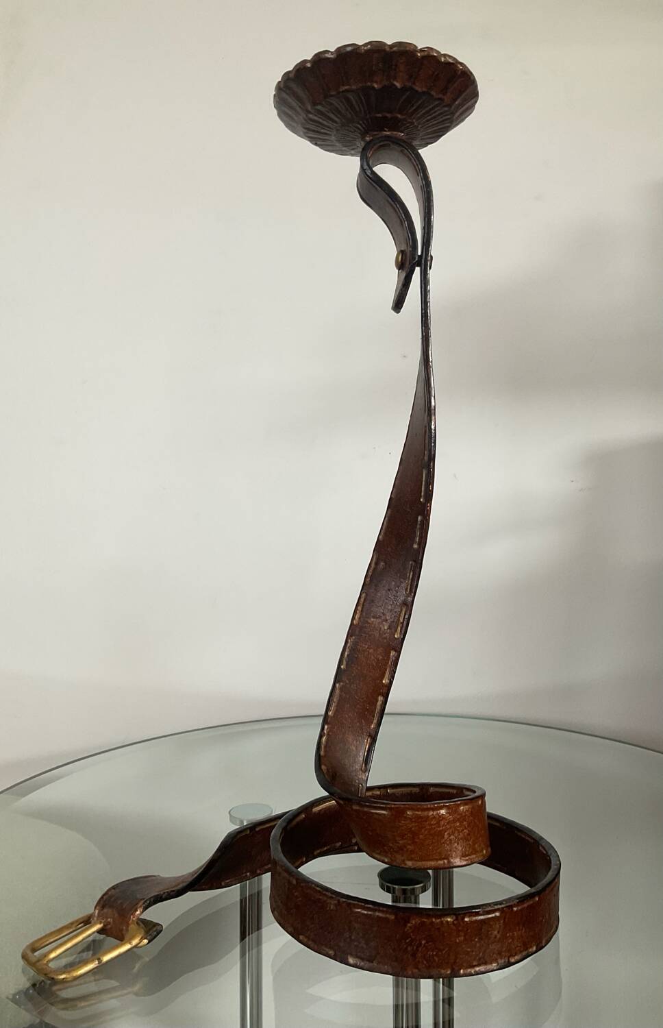 Vintage brutalist wrought iron snake candle holder