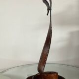 Vintage brutalist wrought iron snake candle holder