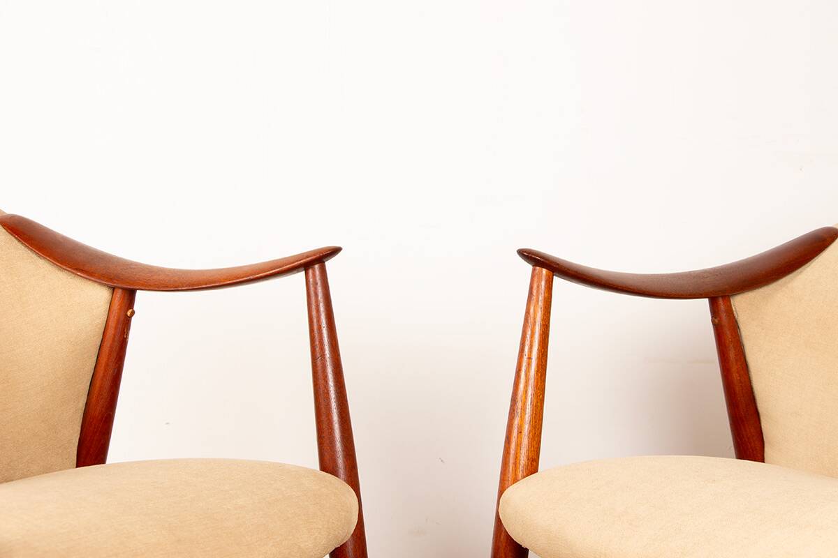 2 Scandinavian armchairs in teak and fabric, new Tyrol model, Gerhard Berg.