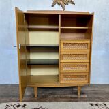 🌿 Vintage wood & cane wardrobe – Scandinavian style ✨