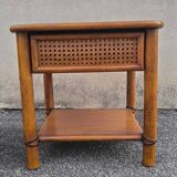 Pair of rattan and wood bedside tables from the 80s