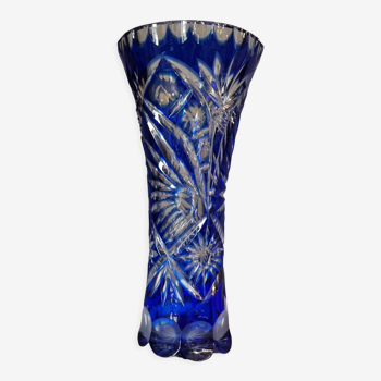 Blue bohemian crystal vase