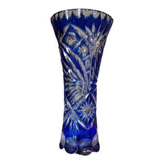 Blue bohemian crystal vase