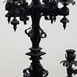 Imposing gothic lustre in wrought iron black laqué 185cm - 2 large candelabras