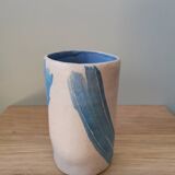 Handcrafted ceramic cup blue color lines