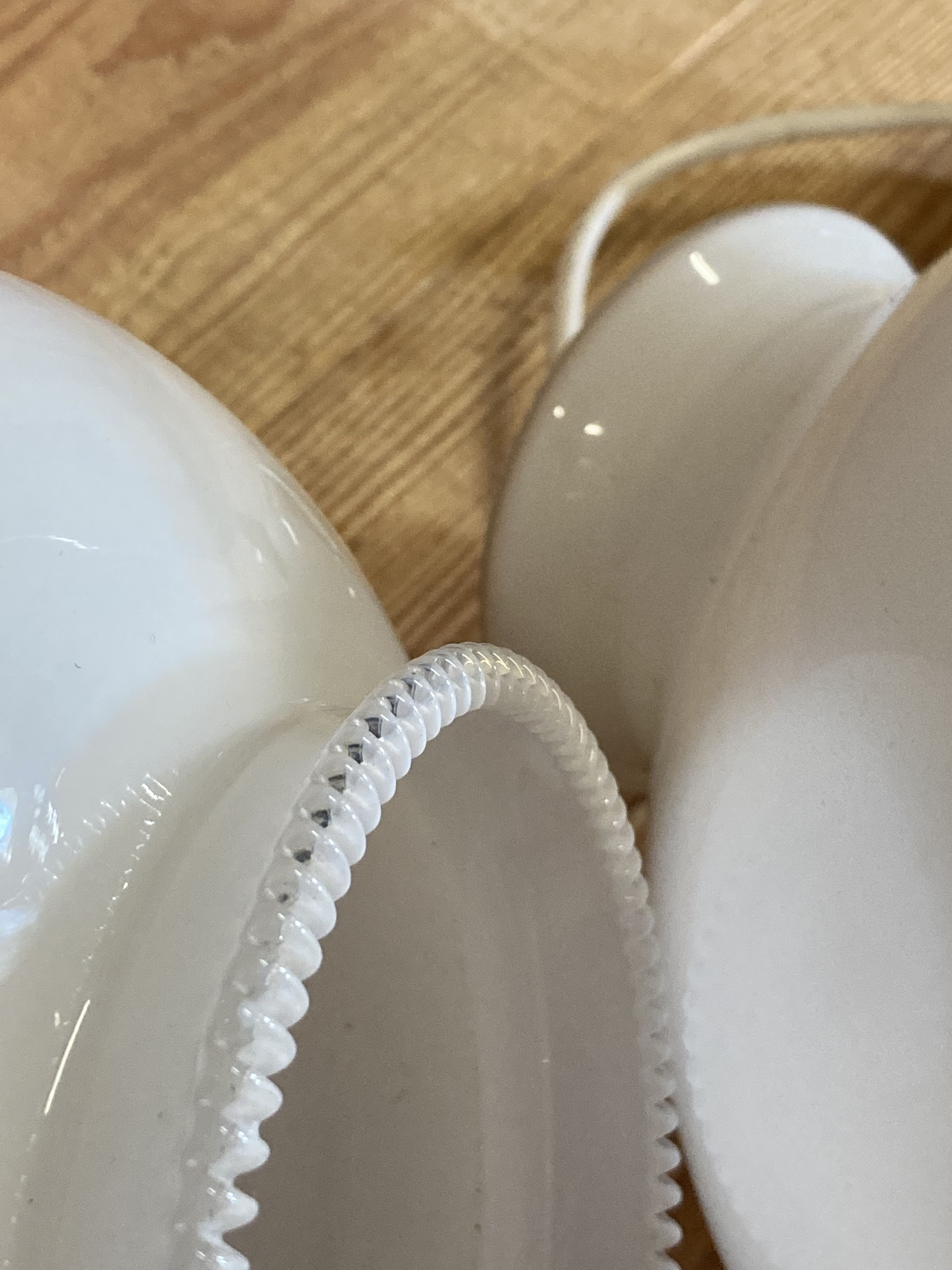 Pair of vintage white glass pendant lamp in the shape of a vintage globe