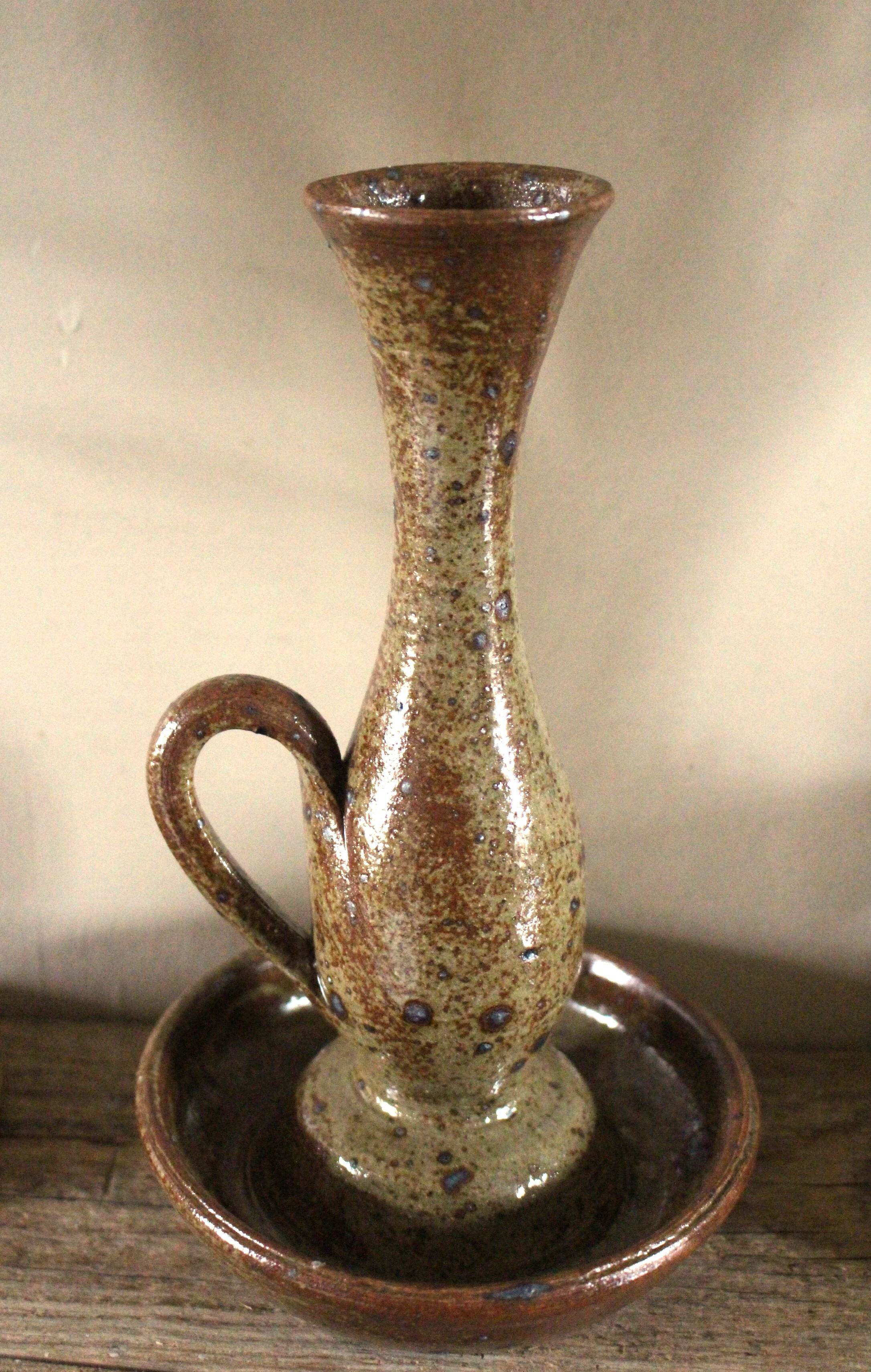 Vintage pyrite cave rat stoneware candlestick