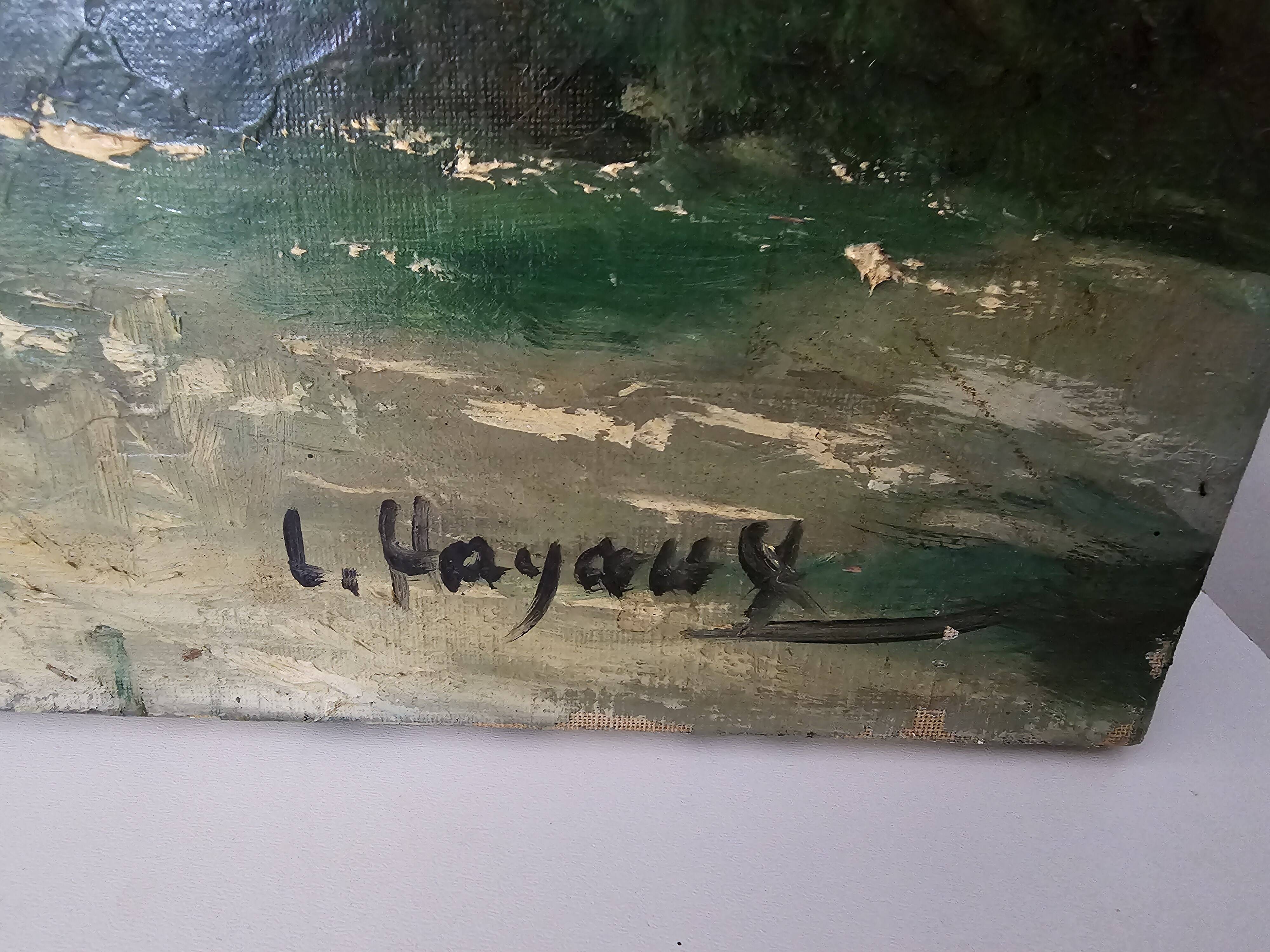 Painting - Oil on canvas Bridge on the banks of the Loire Signed Louis Hayaux (1897 1982)