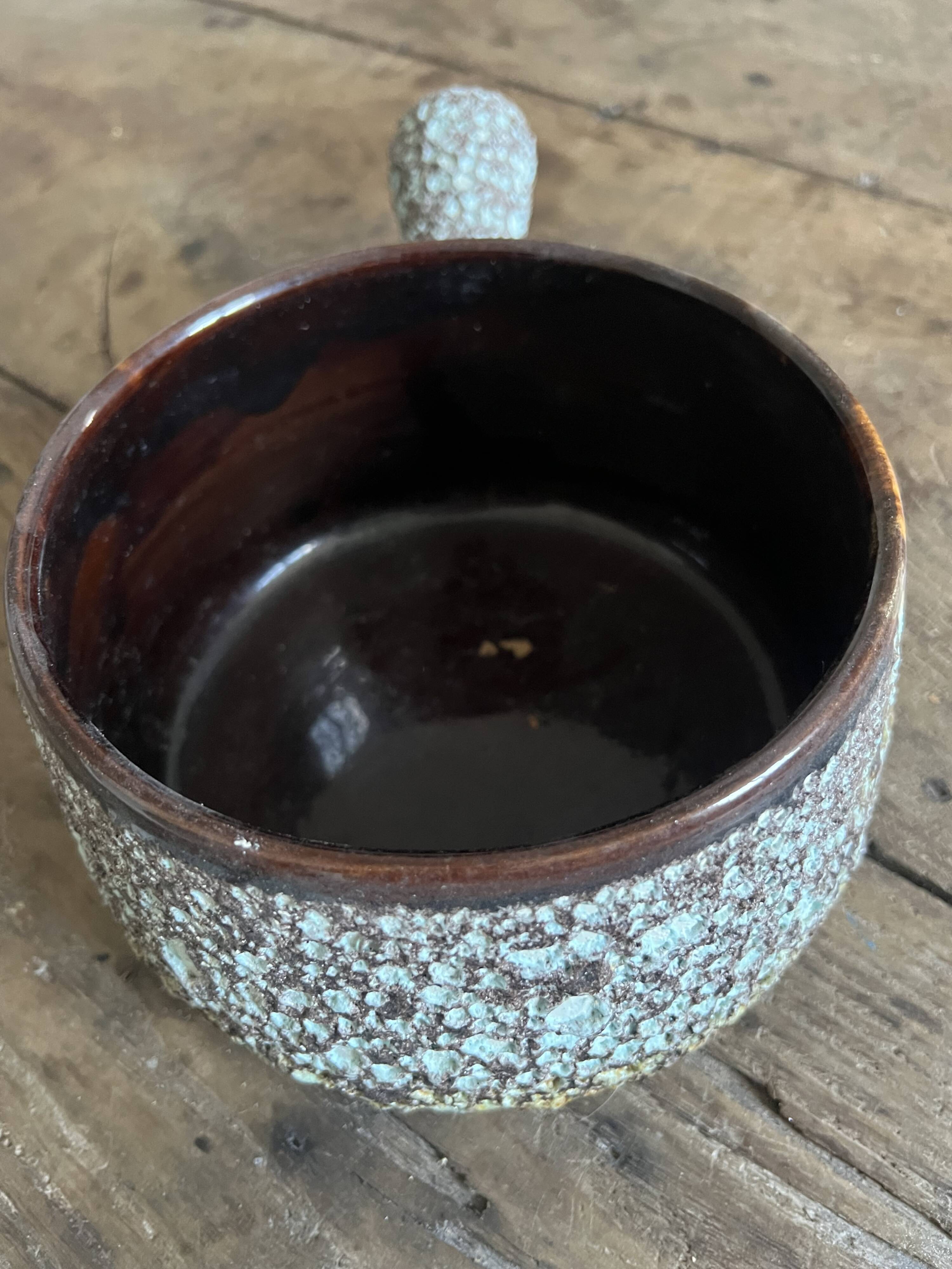 Vallauris ceramic pan – turquoise lava enamel – 1950s/1960s