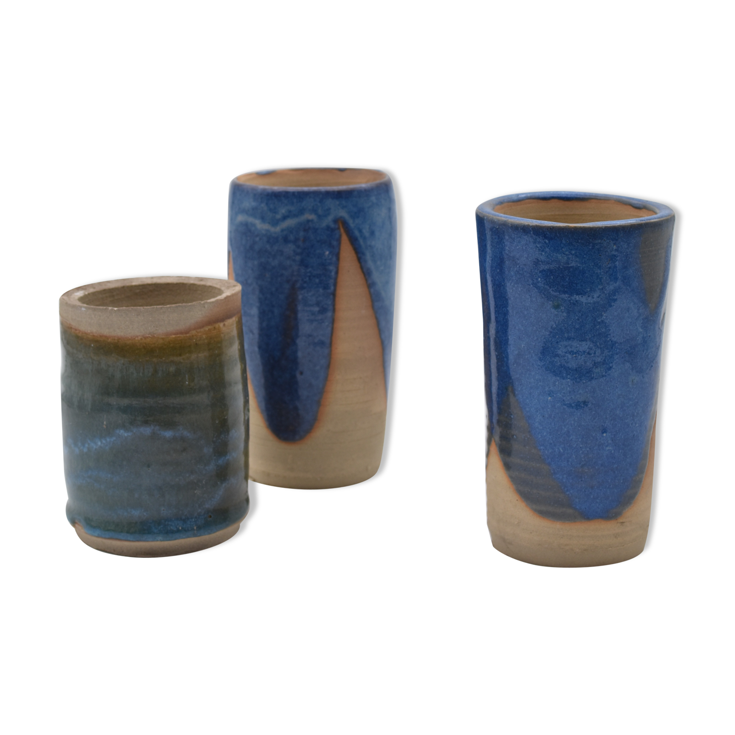 Lot of 3 vases blue enamel sandstone