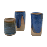 Lot de 3 vases grès émail bleu