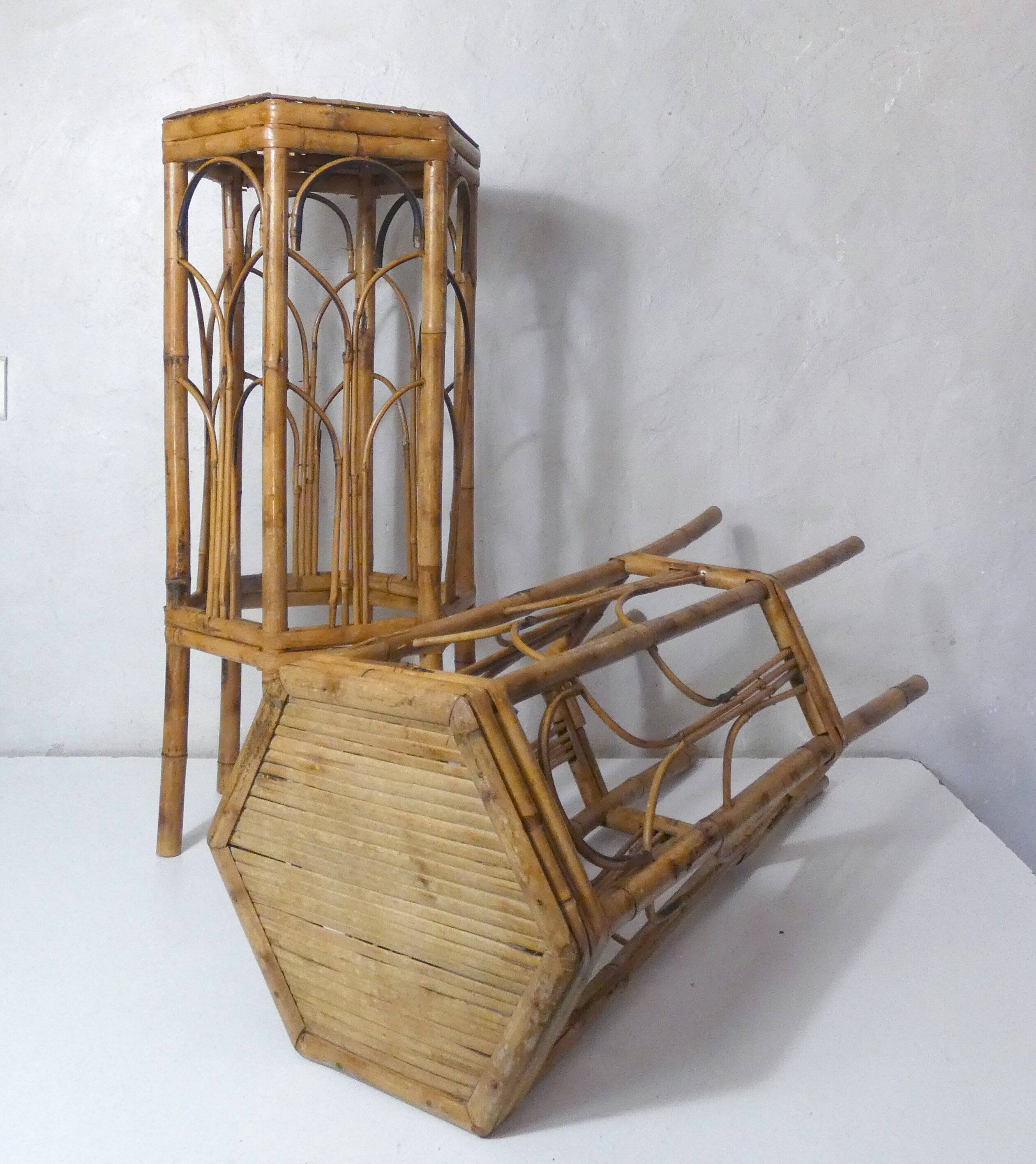 Set of 2 vintage rattan stools