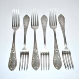 Set of 6 vintage MARLY rocaille table forks in silver metal 21.5cm