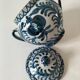 Fajalauza earthenware sugar bowl with handles, Granada, Spain, circa 1970