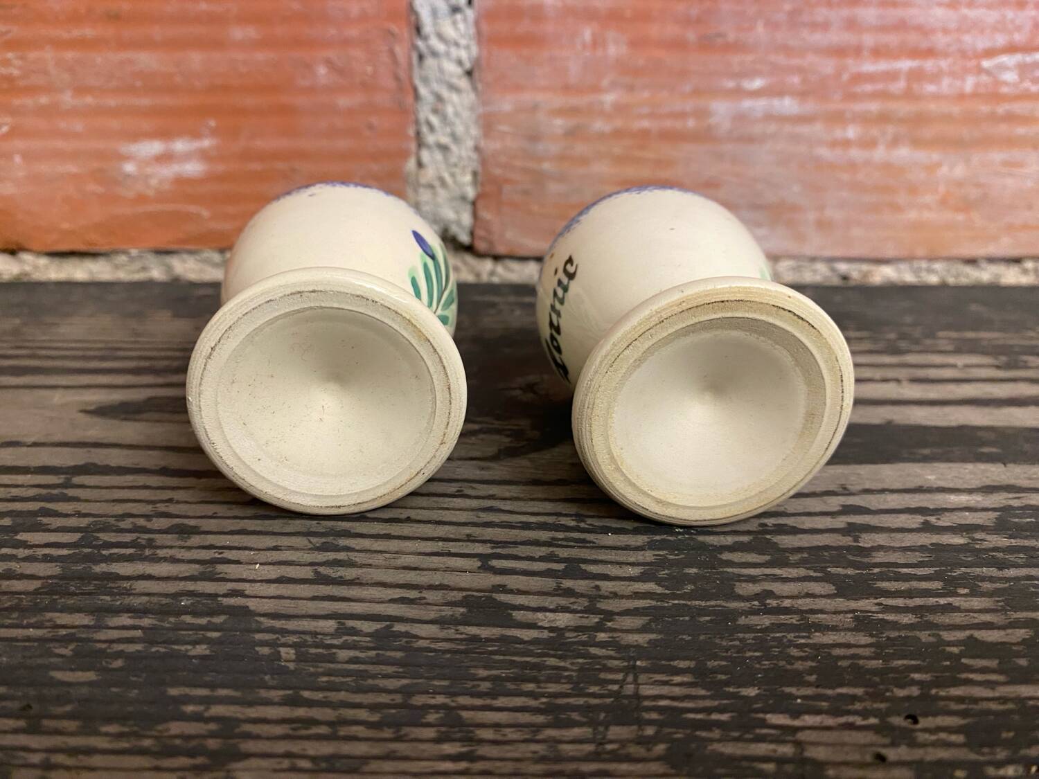 Pair of Antique Quimper Pornic Painted Ceramic Egg Cups Vintage