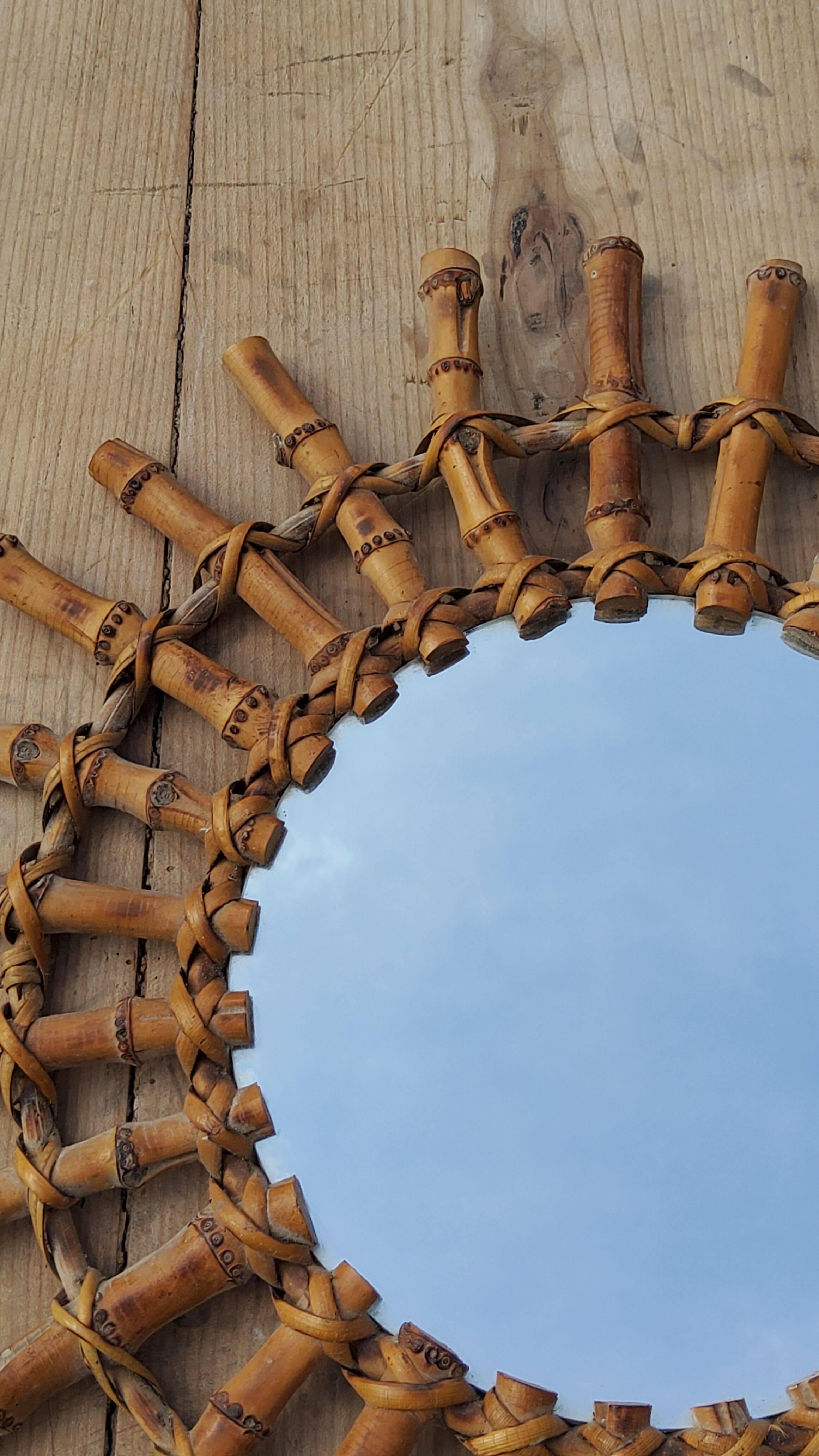 Bamboo sun mirror and rattan of 70 years