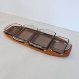 Danish Modern Teak Serving Tray with Glass Bowls, Denmark, 1960s