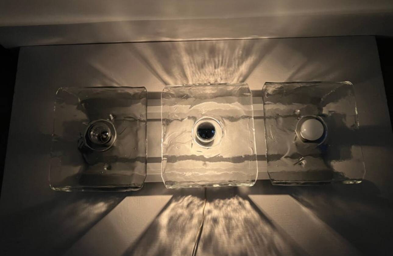 large ceiling lights or Murano glass wall sconces probably by Mazzega