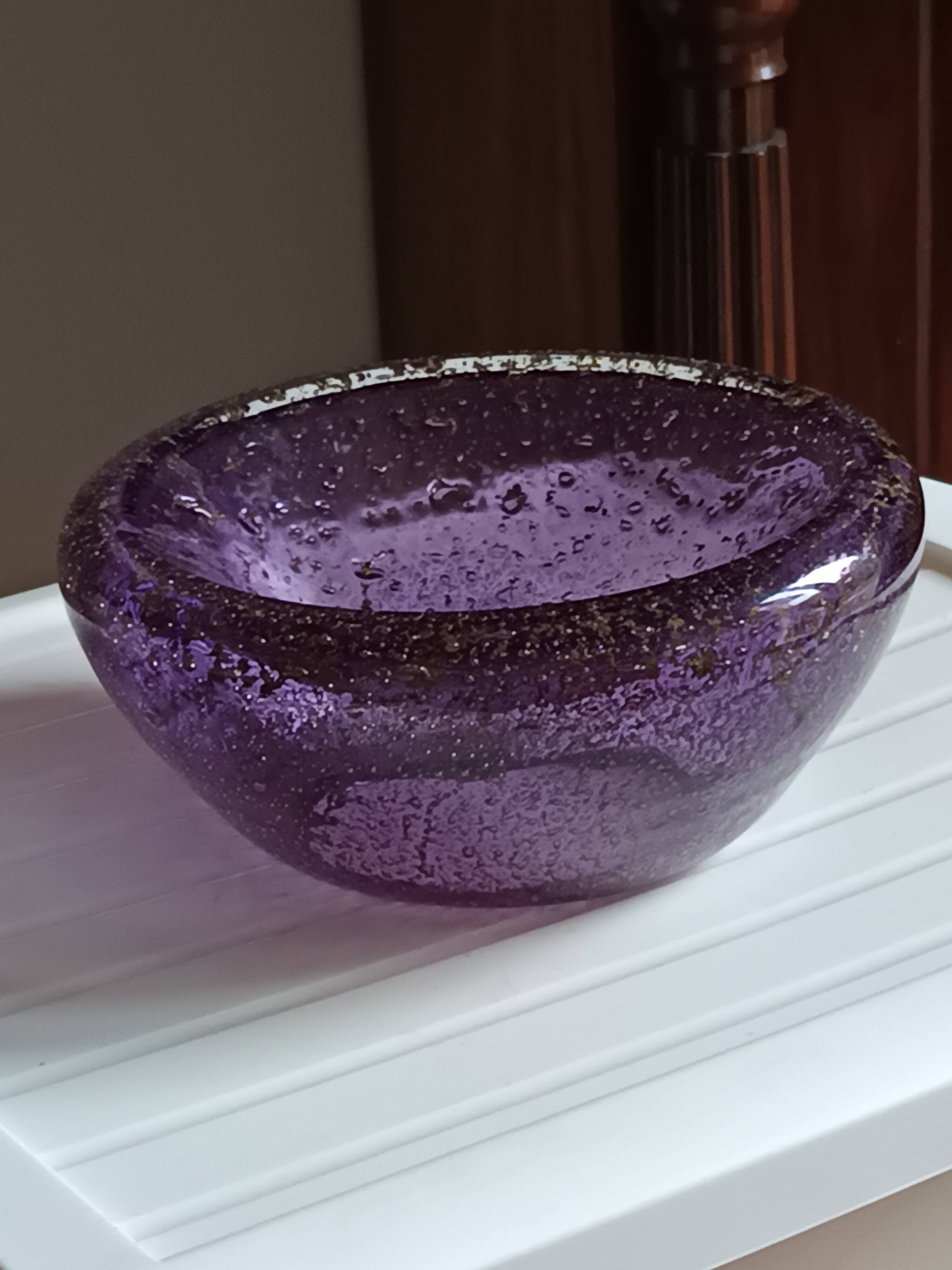 Purple Murano glass pocket bowl with aventurine – attributed to Seguso
