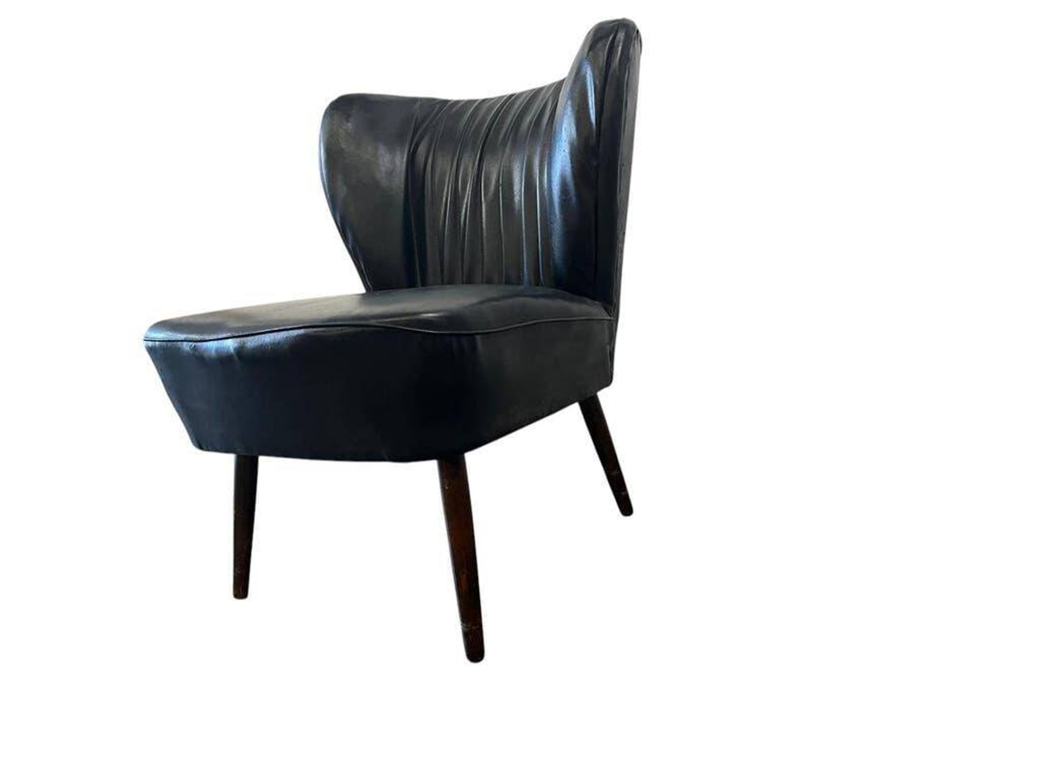 Fauteuil cocktail vintage en similicuir noir / siège unique