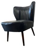 Fauteuil cocktail vintage en similicuir noir / siège unique