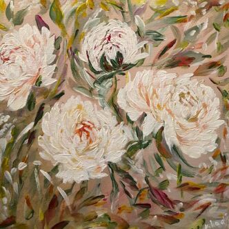Peony flower painting signed with certificate of authenticity