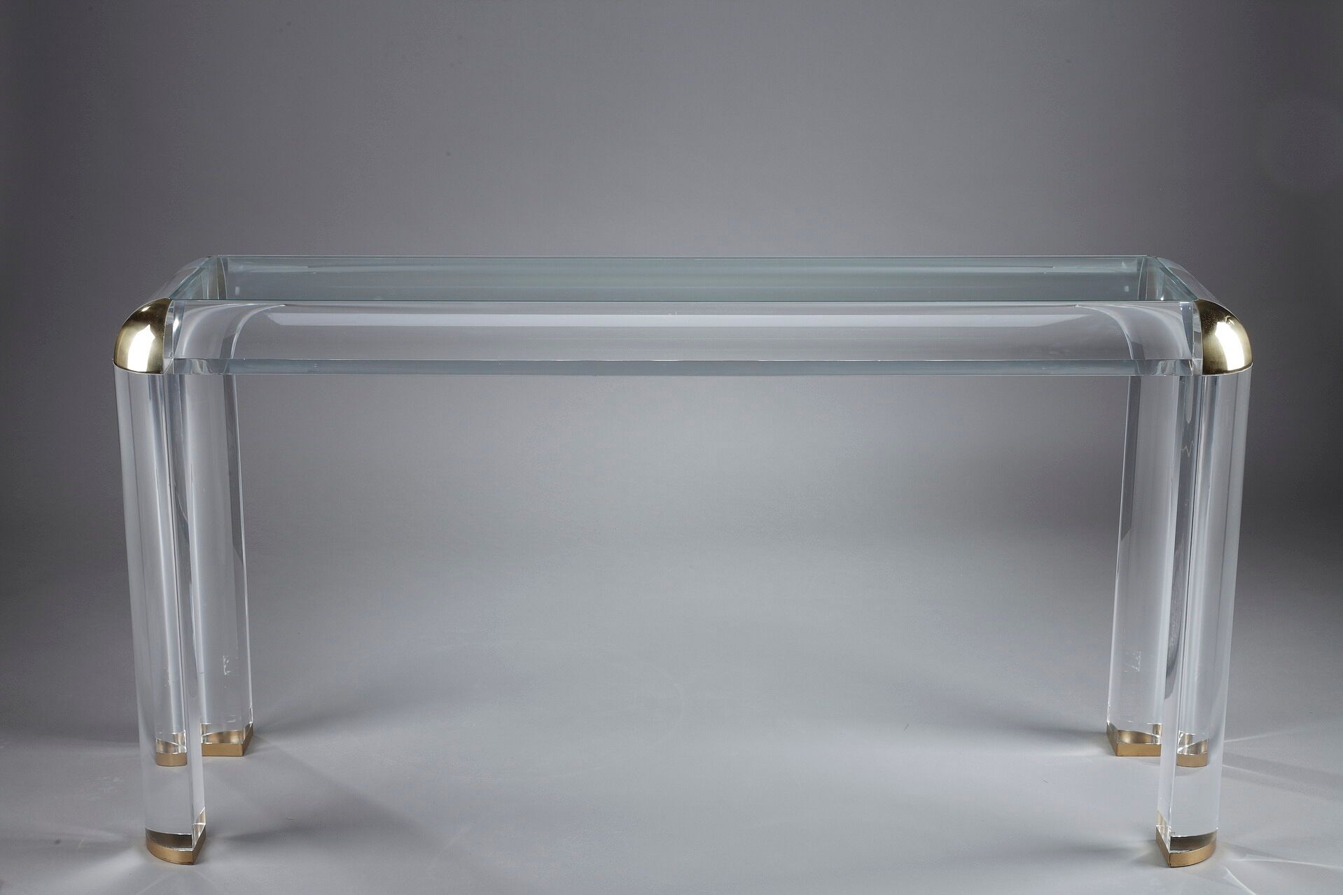 Console en plexiglas et laiton, maison roméo