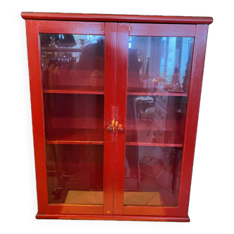 Vitrine 2 porte en bois peint en rouge basque, début XXème