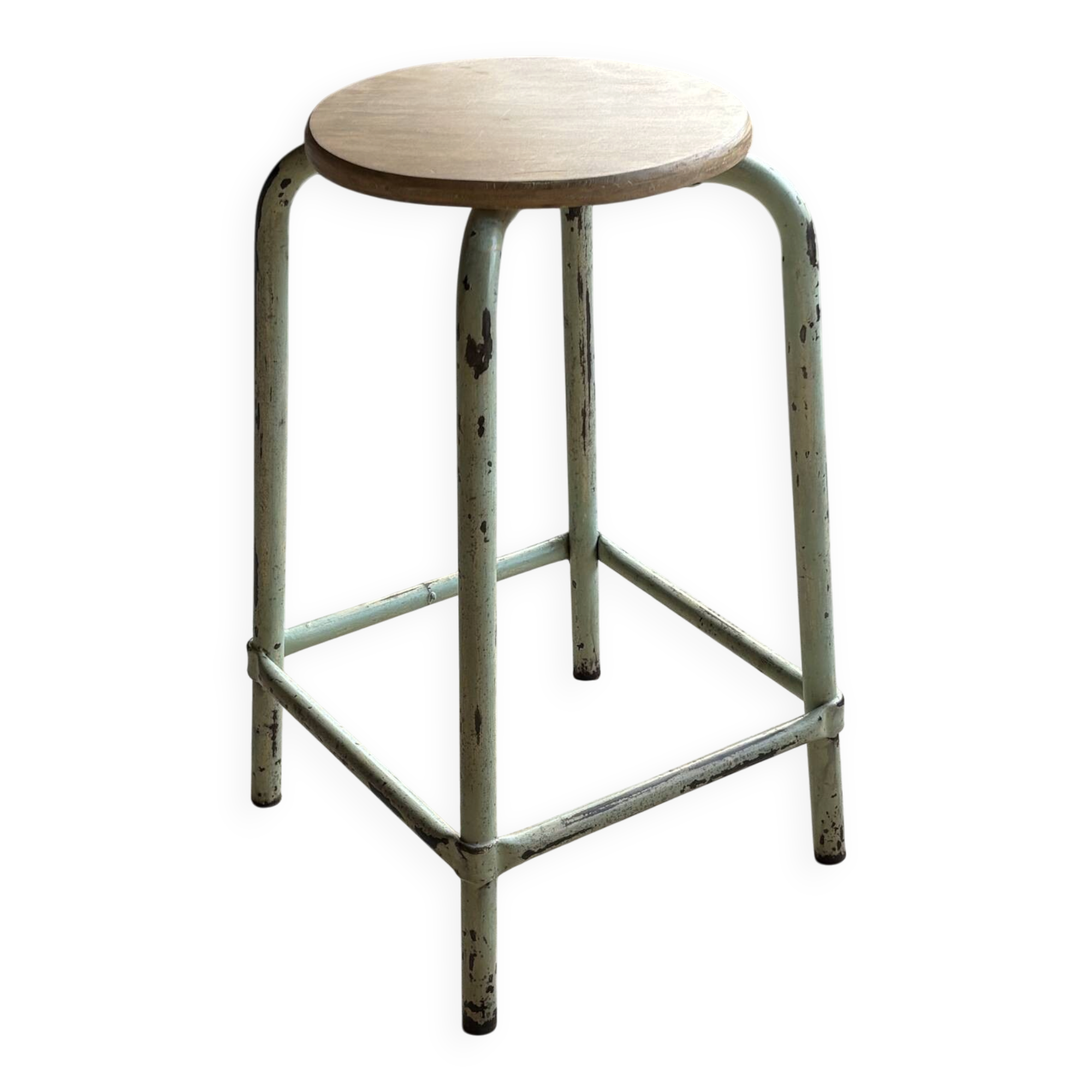 Vintage metal and beech school stool - restored