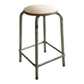 Ancien tabouret d’écolier en métal et hêtre - restauré