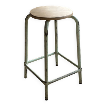 Vintage metal and beech school stool - restored