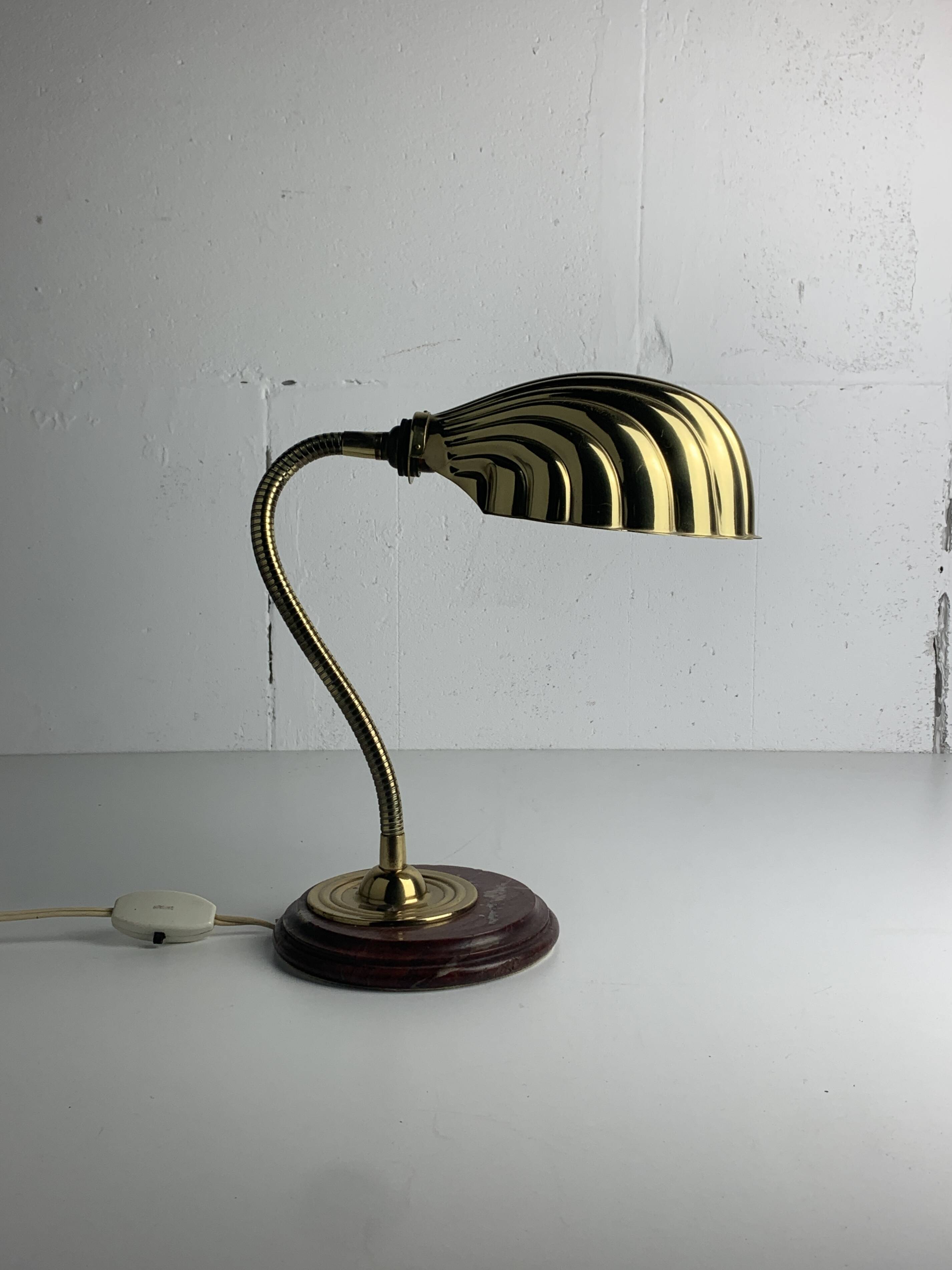 Midcentury brass gooseneck clam shell desk lamp