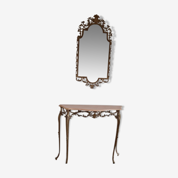 Ensemble console et miroir laiton style Louis XV
