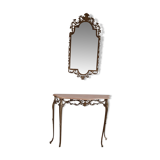 Ensemble console et miroir laiton style Louis XV