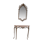 Ensemble console et miroir laiton style Louis XV