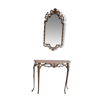 Ensemble console et miroir laiton style Louis XV