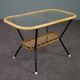 Table basse vintage en rotin Dutch Design avec plateau en verre nuage 1960