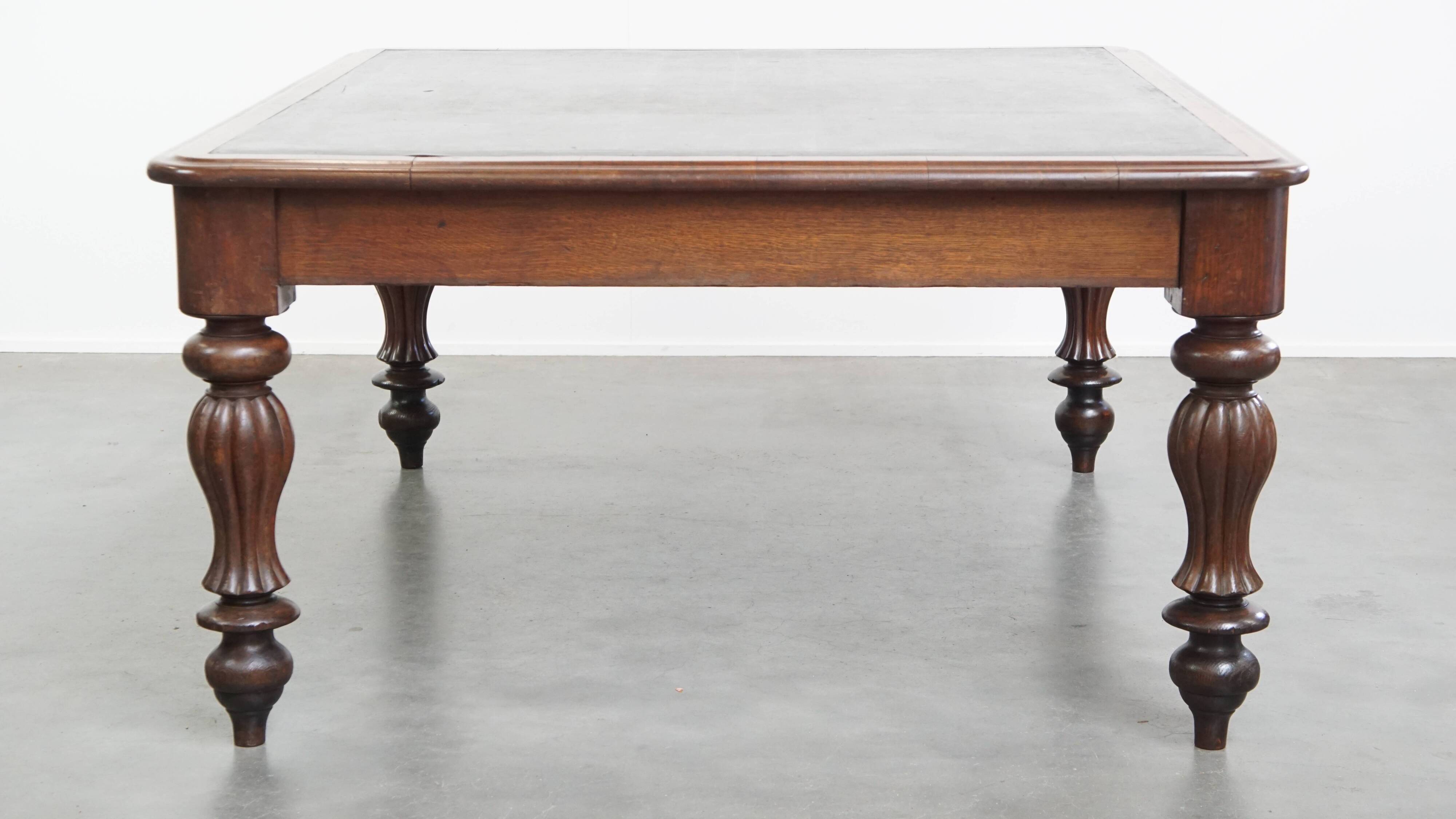 Antique English Oak Writing Desk / Partner Desk with a Leather Top