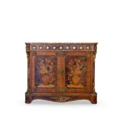 An antique French Louis XVI-style marble-top side cabinet