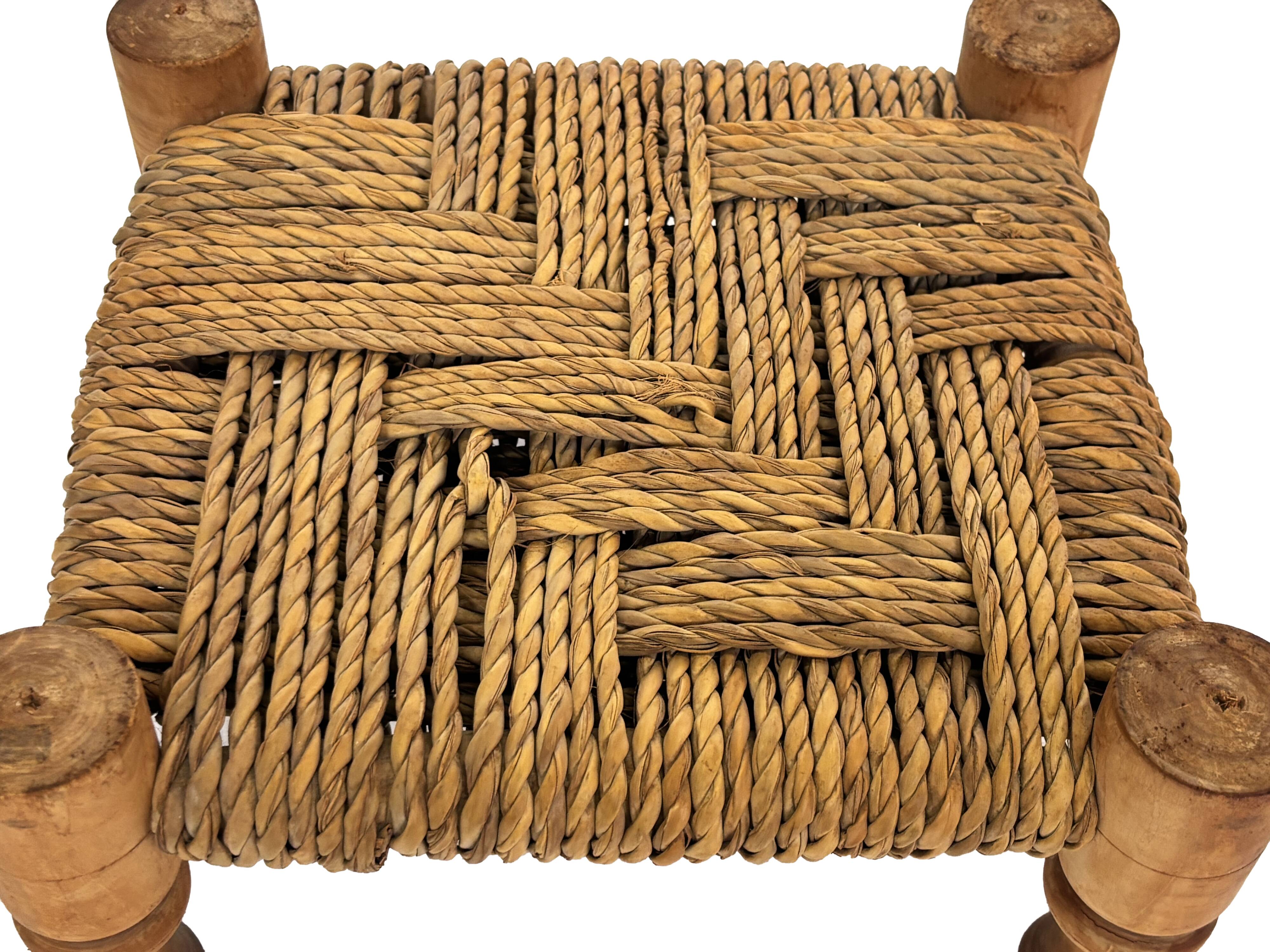 Vintage Footstool wood and rope, 1960s