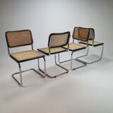 Set of 4 tubular frame and cane cantilever dining chairs Breuer Marcel italy, 1970s