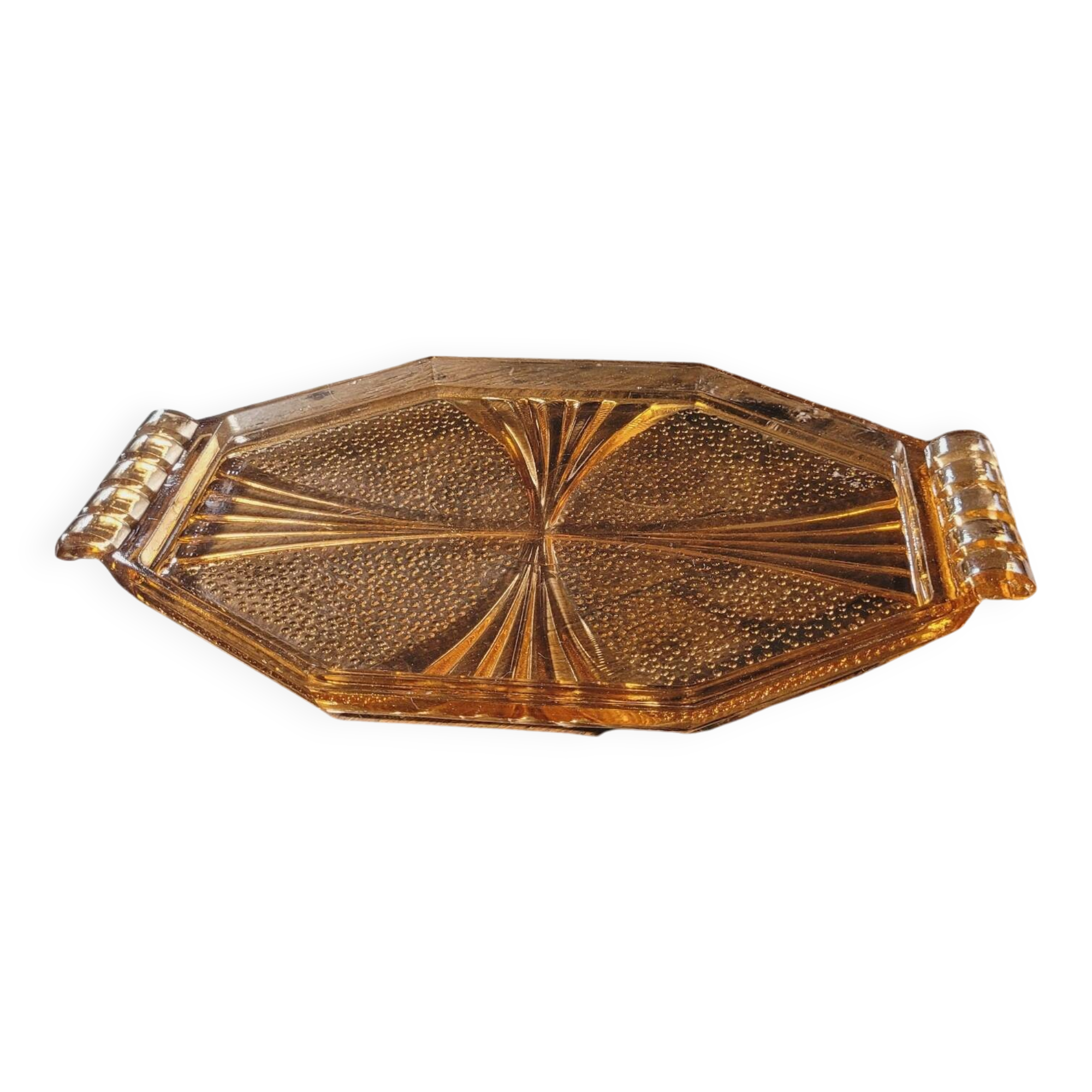 Art Deco amber glass tray
