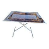 Coffee table with amber Bakelite top, turtle pattern, Vintage 70's