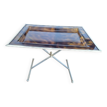 Coffee table with amber Bakelite top, turtle pattern, Vintage 70's