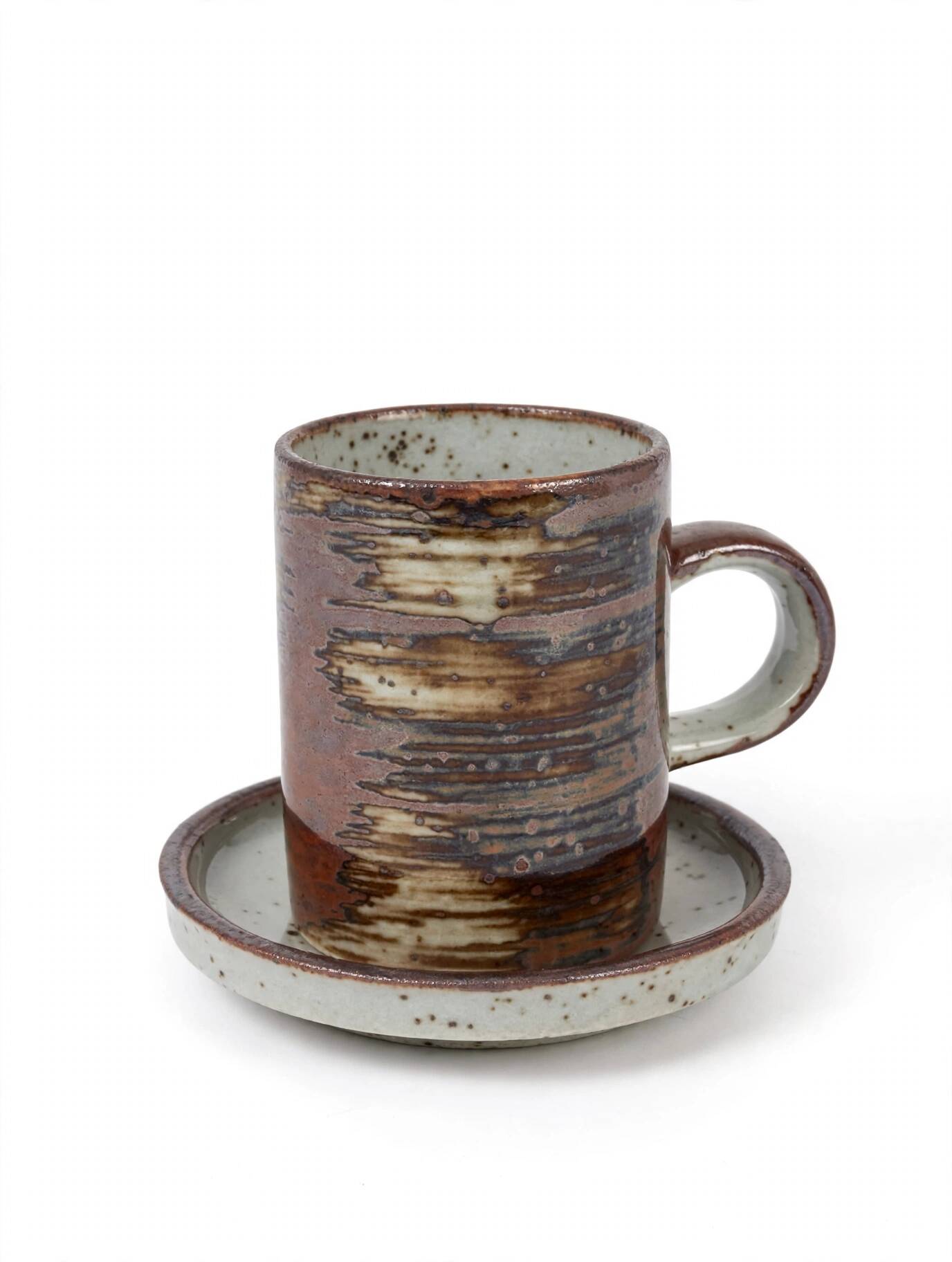 Vintage coffee service 10 pieces, 5 cups plus 5 saucers in speckled stoneware.