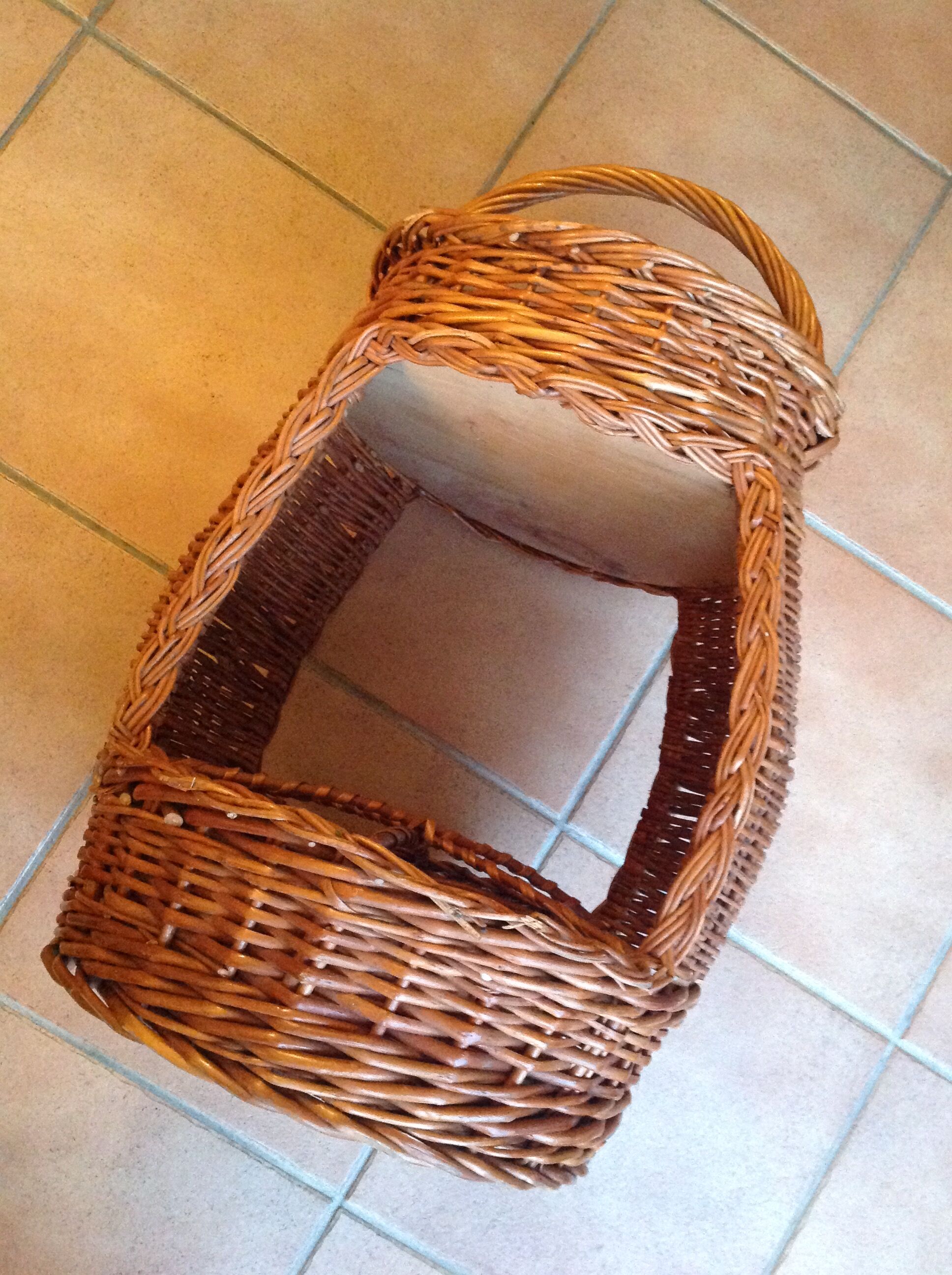 Old vintage bottle rack wicker basket