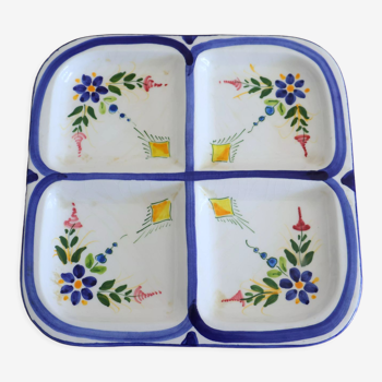 Flat with 4 compartments in earthenware floral decoration
