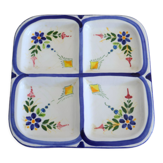 Flat with 4 compartments in earthenware floral decoration
