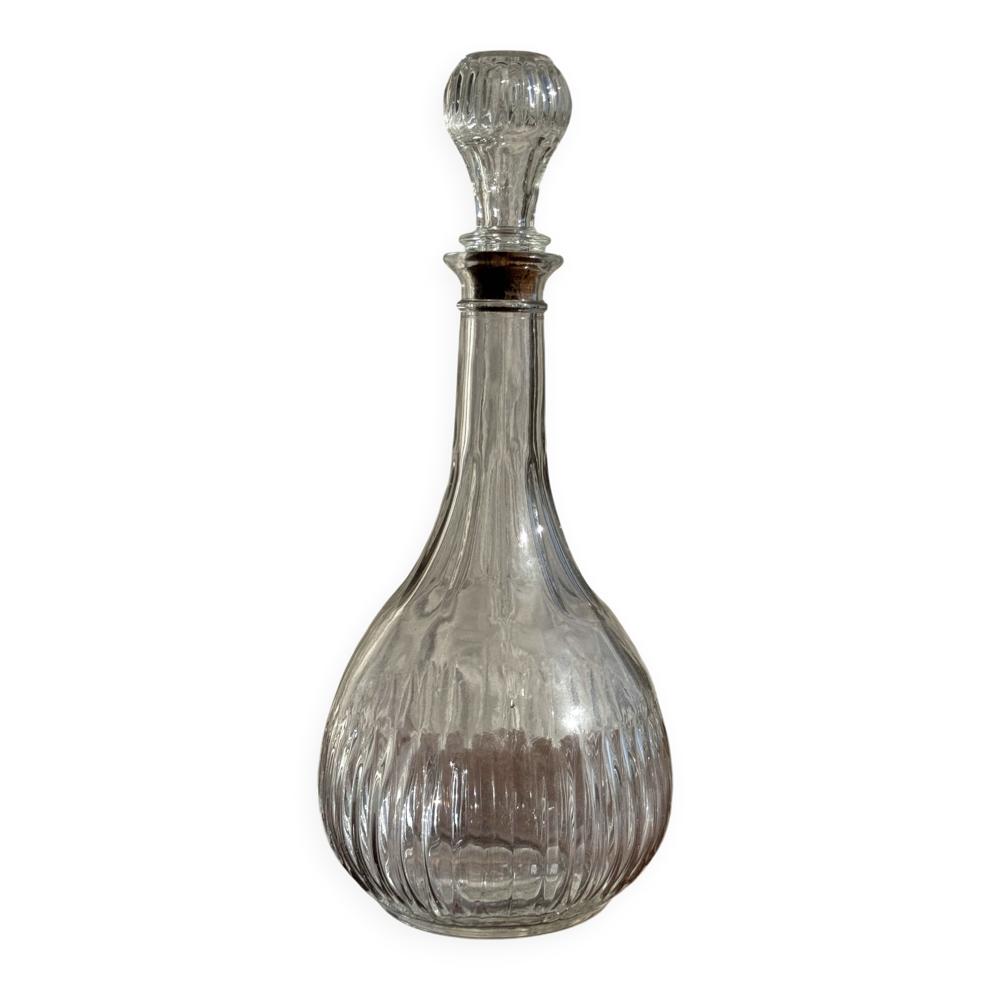 Vintage round-shaped glass carafe with cork stopper H27